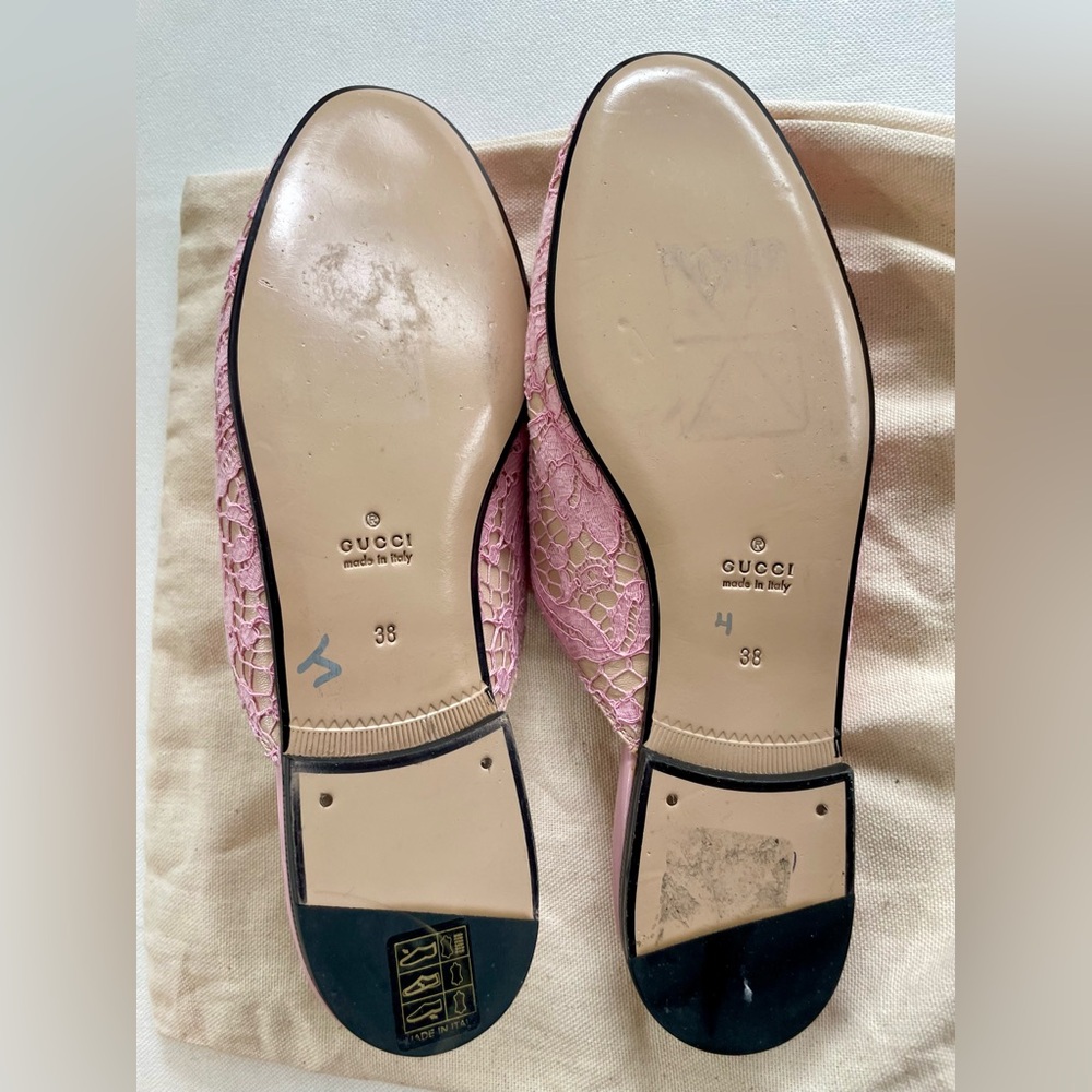 Gucci Pink Lace and Leather Princetown Mules - Picture 7 of 7